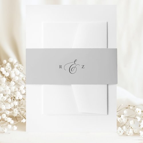 Soft Gray Elegant Simple Monogram Wedding Invitation Belly Band