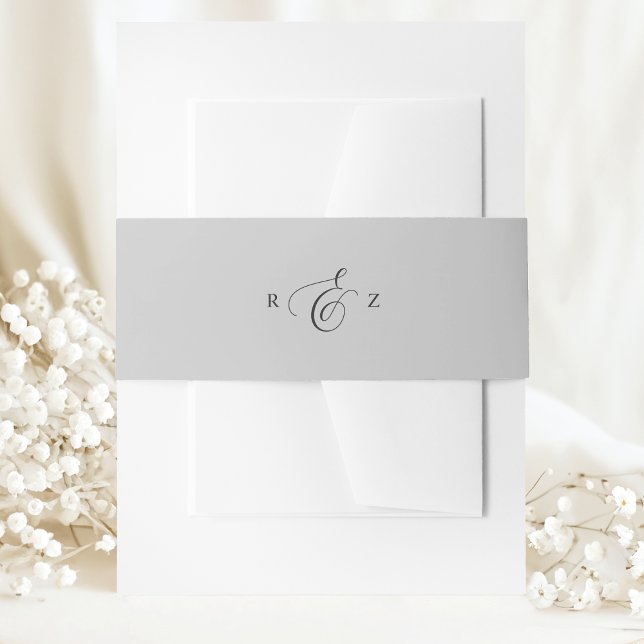 Soft Gray Elegant Simple Monogram Wedding Invitation Belly Band (Creator Uploaded)