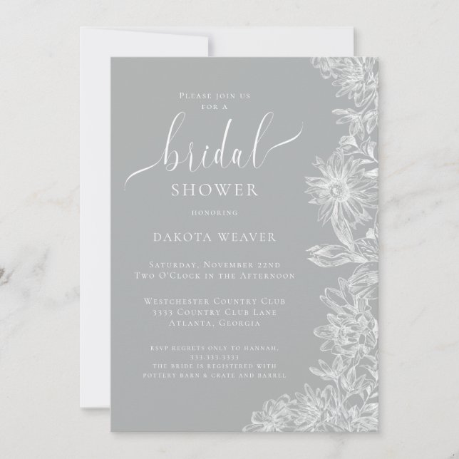 Soft Gray Floral Bridal Shower  Invitation (Front)