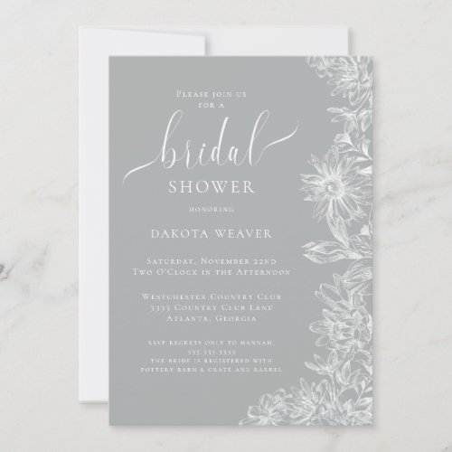 Soft Gray Floral Bridal Shower  Invitation