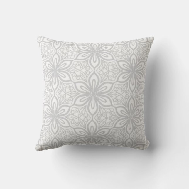 Soft Gray Floral Lattice Pattern Throw Pillow (Back)