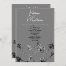 Soft Gray Floral Watercolor Wedding Program