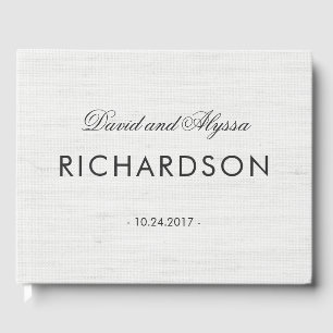 Soft Gray Linen Look with Elegant Black Text Guest Book