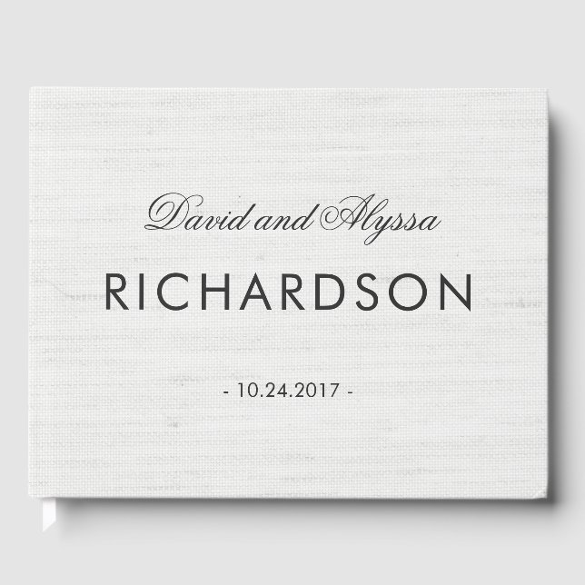 Soft Gray Linen Look with Elegant Black Text Guest Book (Front)