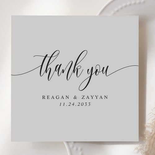 Soft Gray Minimalist Script Wedding Thank You Card