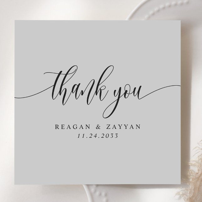 Soft Gray Minimalist Script Wedding Thank You Card (Creator Uploaded)
