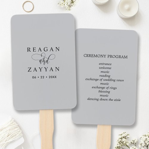 Soft Gray Minimalist Wedding Program Hand Fan