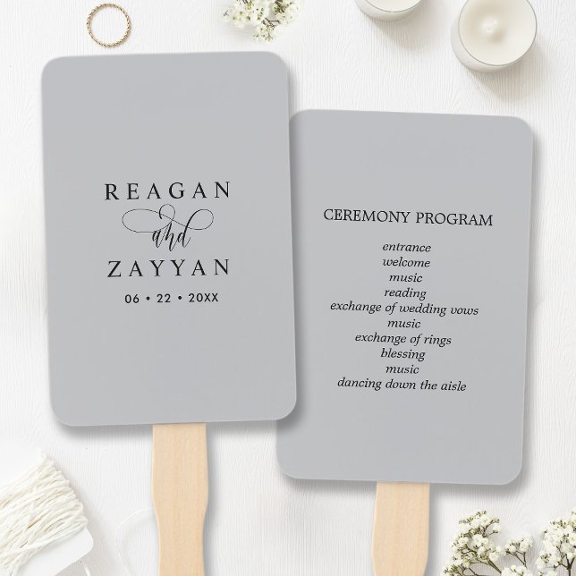 Soft Gray Minimalist Wedding Program Hand Fan (Creator Uploaded)