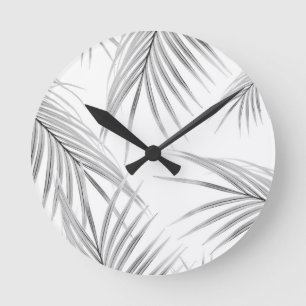 Soft Gray Palm Leaves Dream #1 #tropical #decor  Round Clock