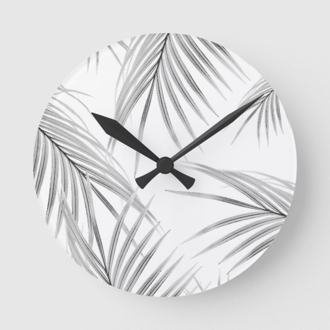 Soft Gray Palm Leaves Dream #1 #tropical #decor  Round Clock (Front)