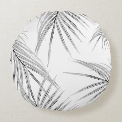 Soft Gray Palm Leaves Dream 1 tropical decor  Round Pillow