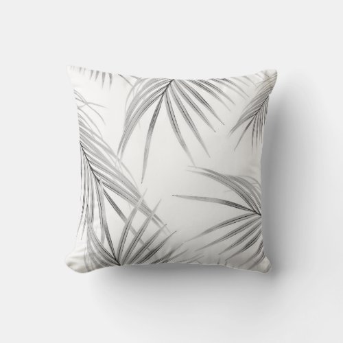 Soft Gray Palm Leaves Dream 1 tropical decor  Throw Pillow