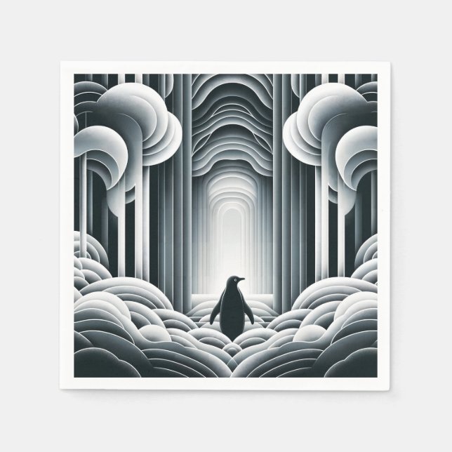 Soft Gray Penguin Arches Waves In Art Deco Napkins (Front)