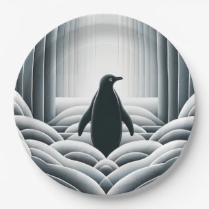Soft Gray Penguin Arches Waves In Art Deco Paper Plates
