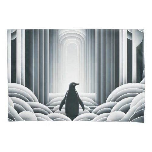 Soft Gray Penguin Arches Waves In Art Deco  Pillow Case