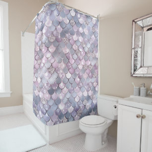 Soft Gray Pink Mermaid Scales Glitter Shiny Chic Shower Curtain