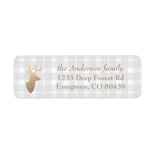 Soft Gray Plaid Golden Deer Return Address Label