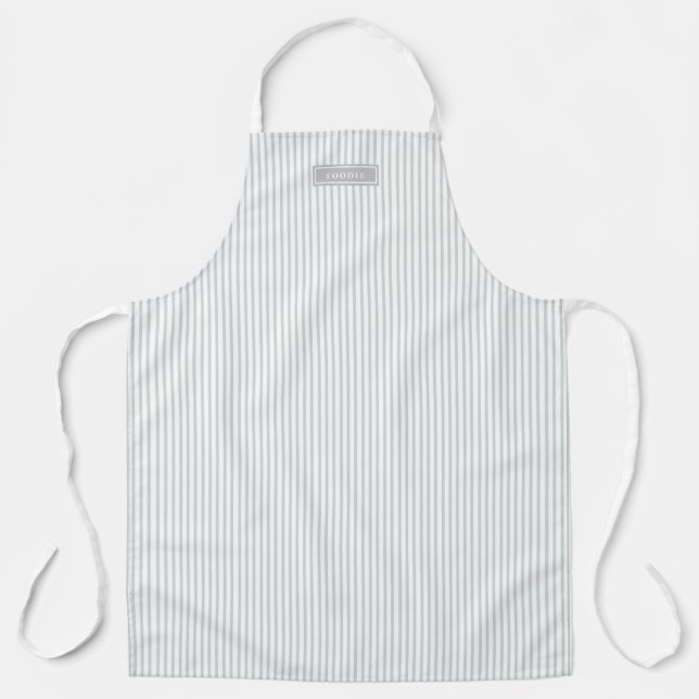 Soft Gray Railroad Stripe Bistro Foodie Apron (Front)