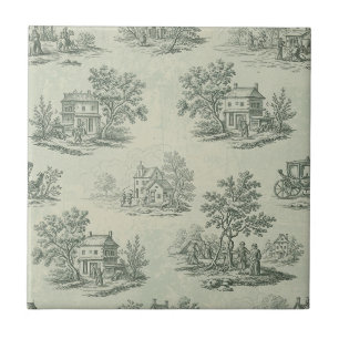 Soft Gray Rustic Farm Toile Countryside Ceramic Tile