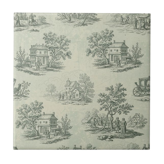 Soft Gray Rustic Farm Toile Countryside Ceramic Tile (Front)