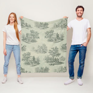 Soft Gray Rustic Farm Toile Countryside Fleece Blanket