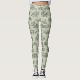 Soft Gray Rustic Farm Toile Countryside Leggings