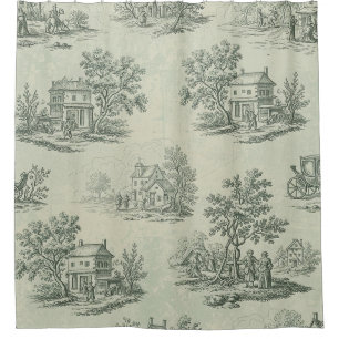 Soft Gray Rustic Farm Toile Countryside Shower Curtain