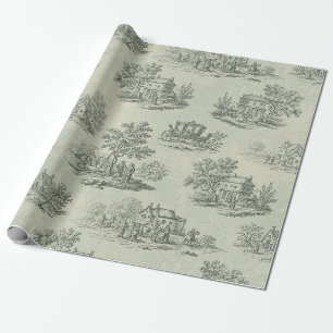 Soft Gray Rustic Farm Toile Countryside Wrapping Paper