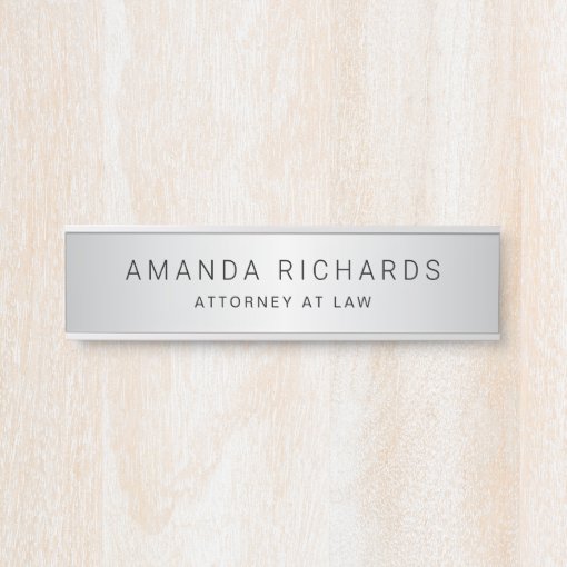 Soft gray satin gradient name and title door sign | Zazzle