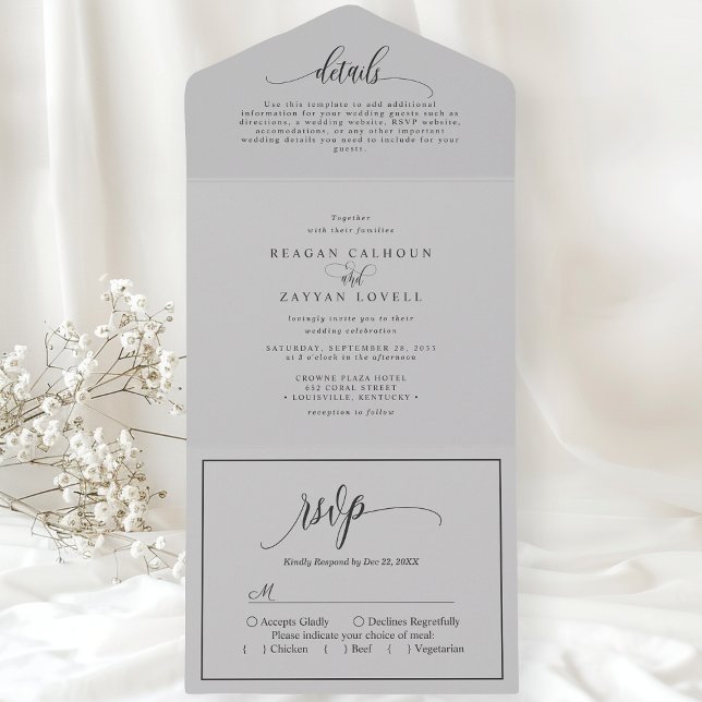 Soft Gray Simple Modern Script All In One Invitation (Creator Uploaded)