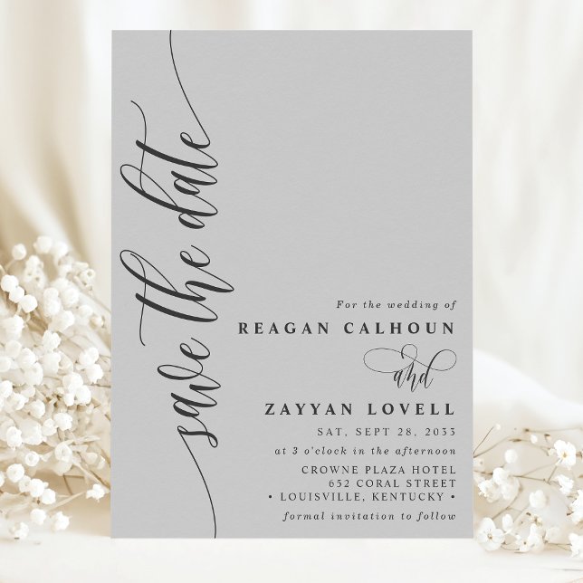 Soft Gray Simple Modern Script Save The Date (Creator Uploaded)