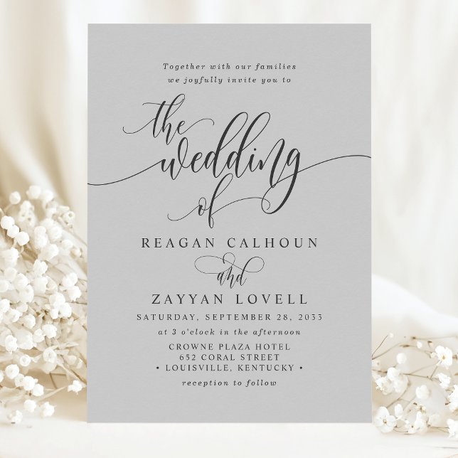 Soft Gray Simple Modern Script Wedding Invitation (Creator Uploaded)