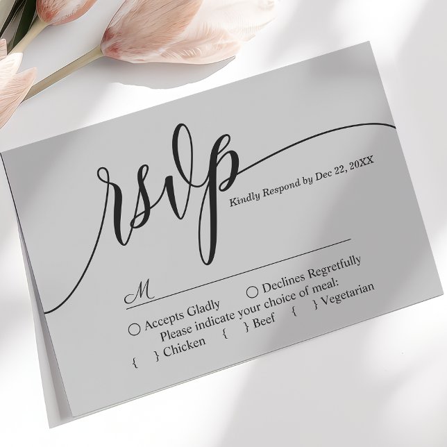 Soft Gray Simple Script Wedding RSVP Card (Creator Uploaded)