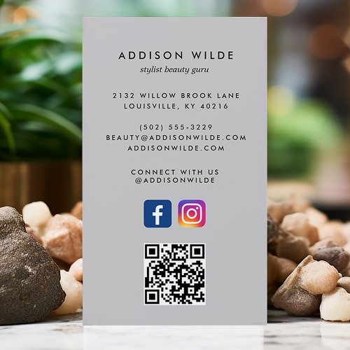 Custom Business Cards 17 Soft Gray Social Media Instagram Facebook Qr Code Business Card