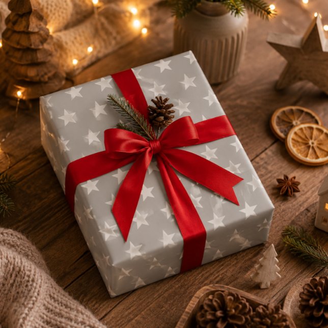 Soft Gray Stars Wrapping Paper (Soft gray star wrapping paper adds timeless elegance to Christmas gifts and holiday celebrations.)