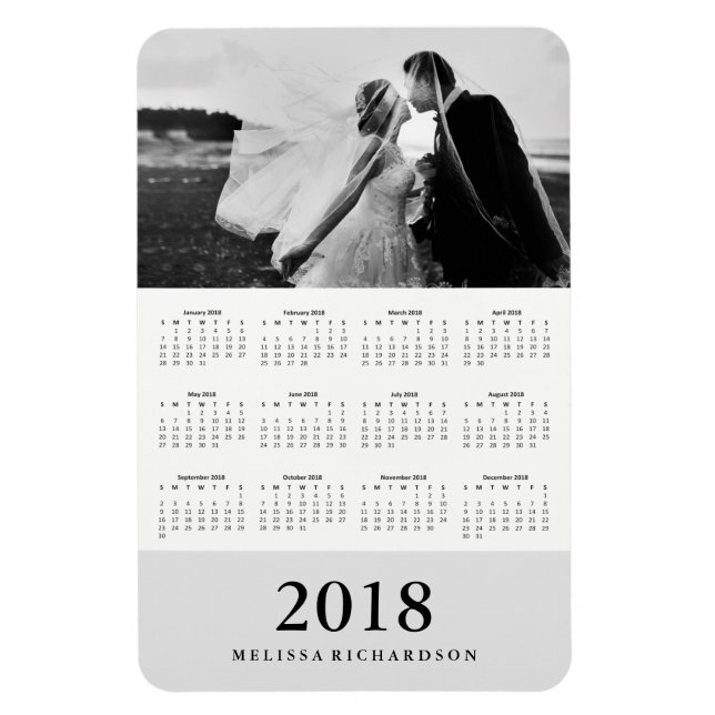 Soft Gray Stripe | Elegant 2018 Photo Calendar Magnet (Vertical)