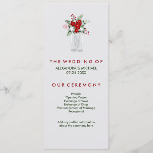 Soft Gray Winter Holiday Mason Jar Wedding Program