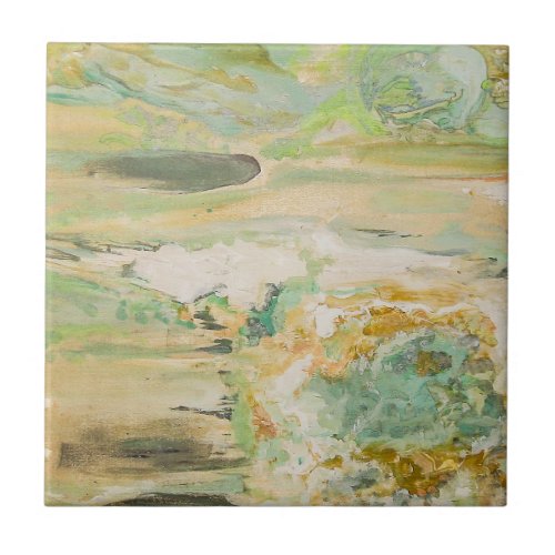 Soft Green Abstract Fine Art  Ceramic Tile