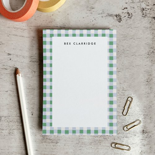 Soft Green and Blue Checkered Personalized Post_it Notes