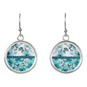 Soft green and blue floral teal earrings