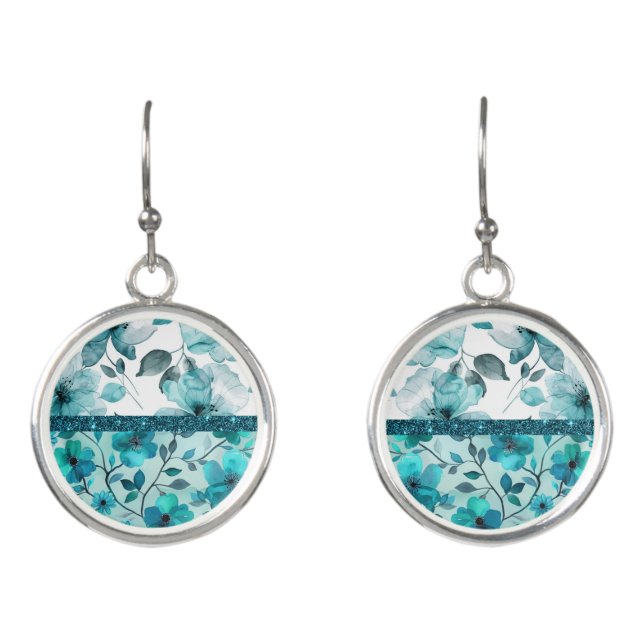 Soft green and blue floral teal earrings (Front)