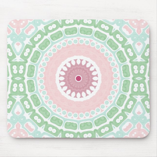 Soft Green and Blush Mandala Pattern Mouse Pad (Front)