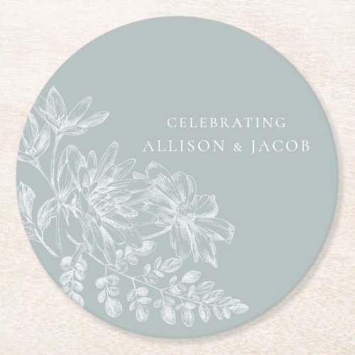 Soft Green and White Floral Wedding  Round Paper Coaster