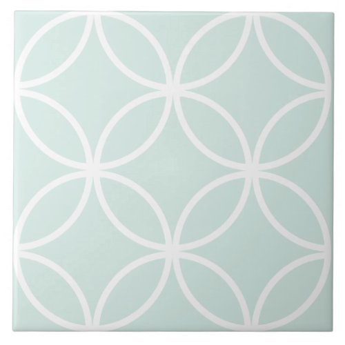 Soft green and white repeat circle leaf pattern ceramic tile