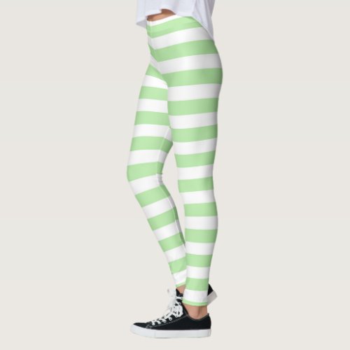 Soft Green and White Stripes Leggings