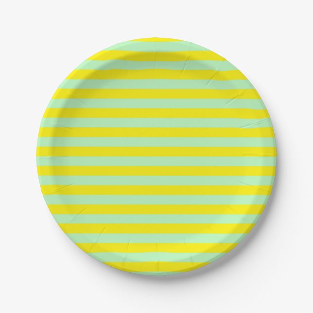 Soft Green and Yellow Stripes Paper Plates (Front)