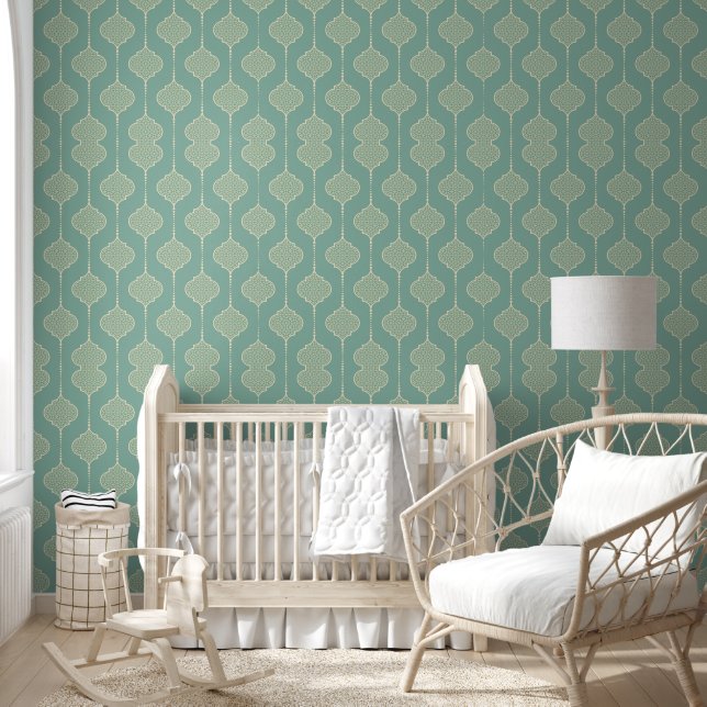 Soft Green Arabesque Pattern Wallpaper (Kids)