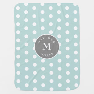 Soft Green Baby Blanket Polka Dots, Name, Initial