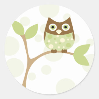 Soft Green Baby Owl Classic Round Sticker