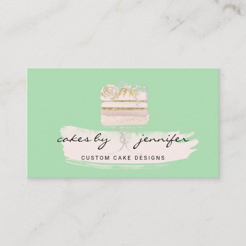 Soft Green Baker Pastry Patisserie Birthday Cake Business Card